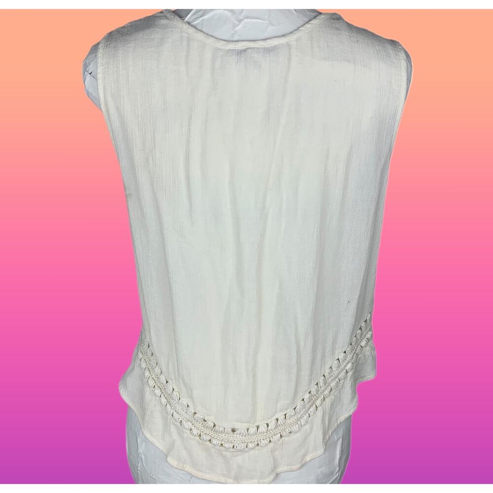 AE Cream Crochet Detail Boho Sleevless Tank Top Cover Up Sz Medium - Picture 2 of 7